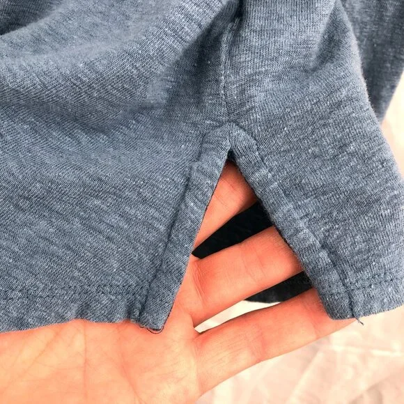 Lucky Brand tie neck shirt boho tuxedo light denim Blue prairie peasant top XS - Picture 6 of 9